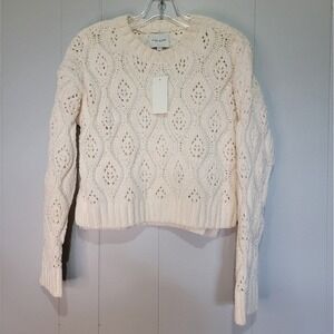 Pink Rose Women's Ivory‎ Open Knit Crew Neck Pullover Sweater Size S